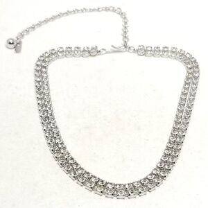 Vintage Duane Two Row Rhinestone Necklace, Silver Tone Adjustable Clasp, Signed